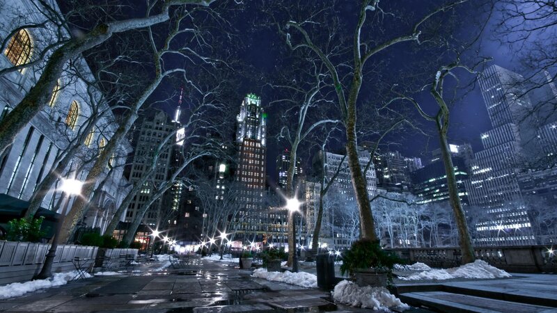 Snow-covered Park at Night — Blue, Cold