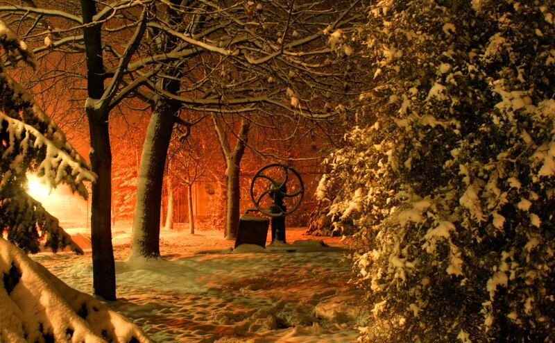 Snow-covered Park at Night — Orange