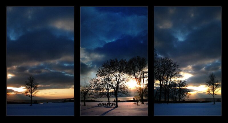 Snow-covered Park at Sunset — Blue