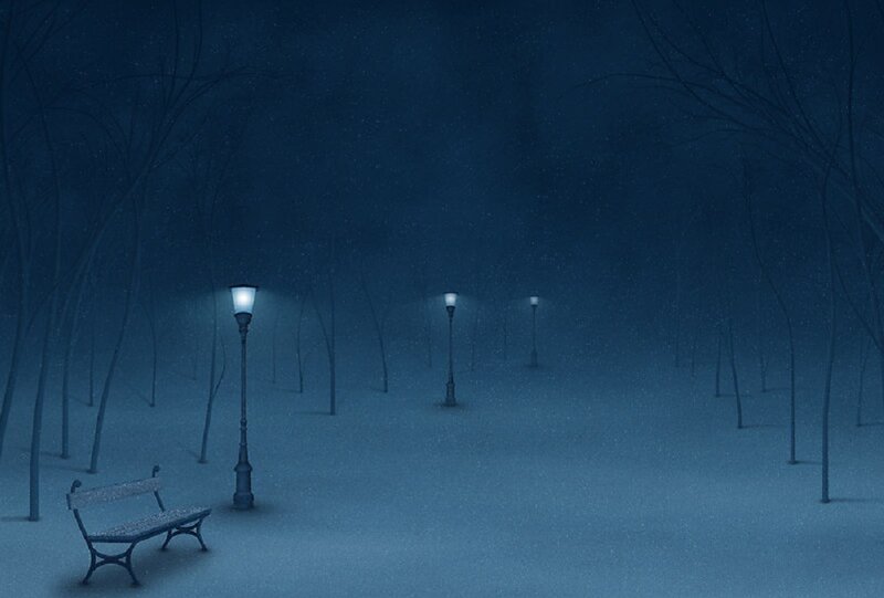 Snow-covered Park Bench — Blue, Quiet