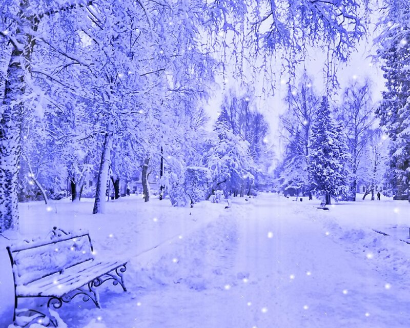 Snow-covered Park Bench — Blue, Serene, Winter, Digital Art