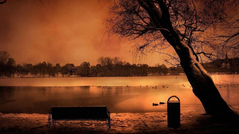 Snow-covered Park Bench — Orange, Serene