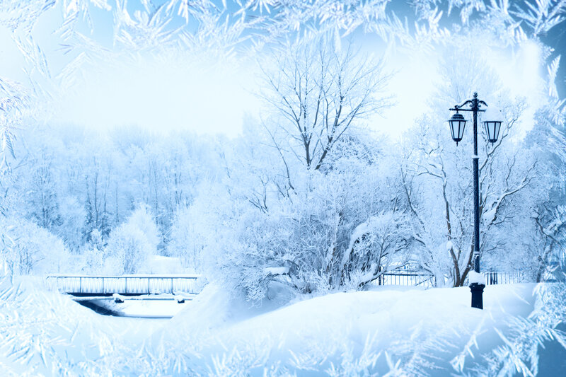 Snow-covered Park Scene — Blue