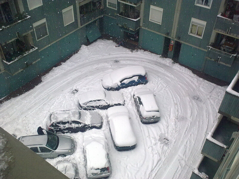 Snow-covered parking lot