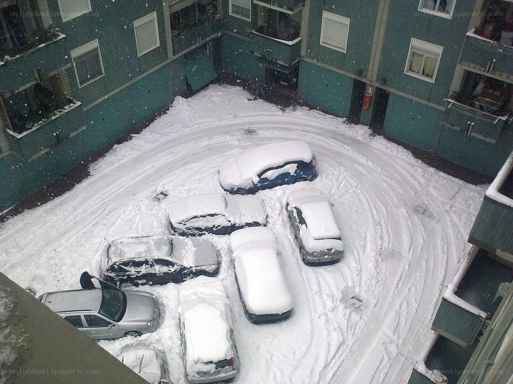 Snow-covered parking lot