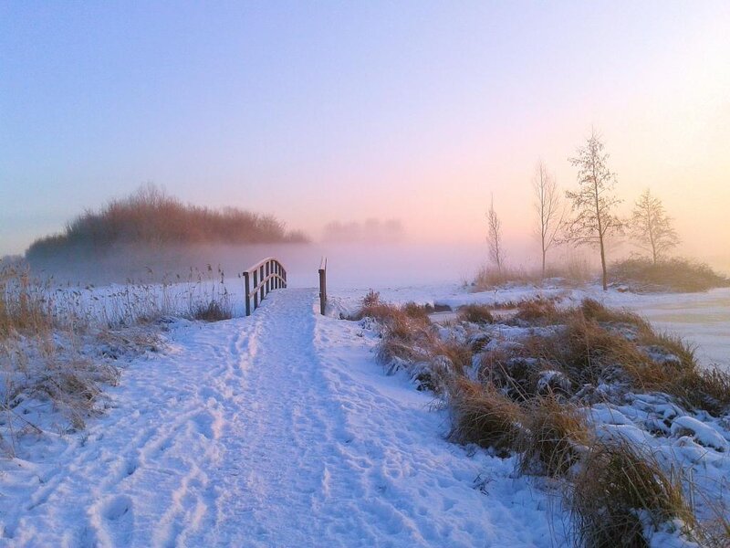 Snow-covered Path and Bridge