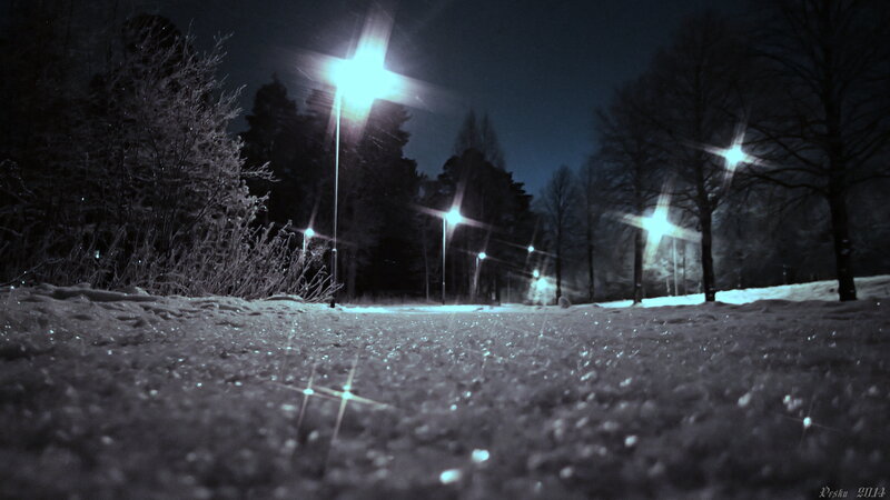 Snow-covered Path at Night — Black
