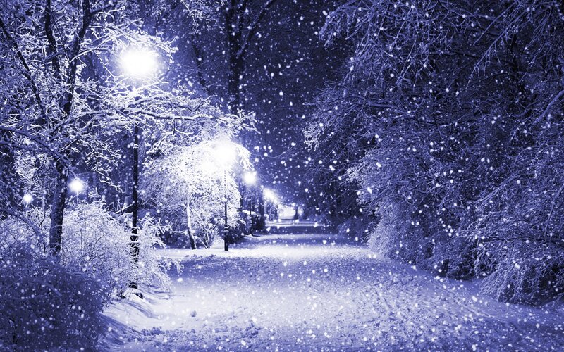Snow-covered Path at Night — Blue, Serene