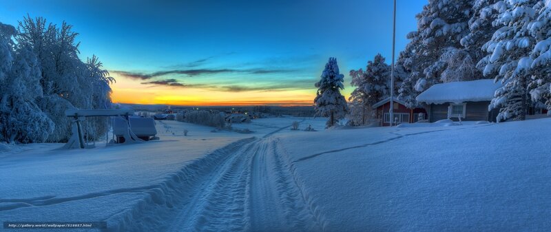 Snow-covered Path at Sunset — Blue, Serene