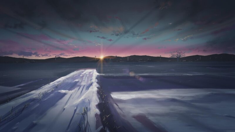 Snow-covered Path at Sunset — Purple