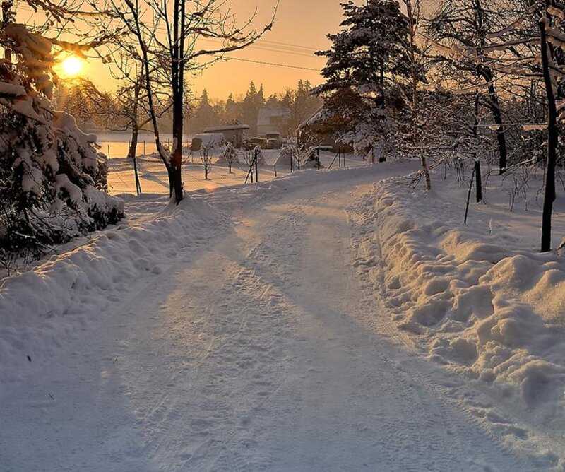 Snow-covered Path at Sunset