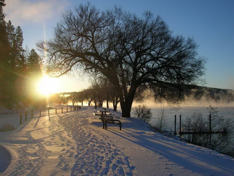Snow-covered Path by River