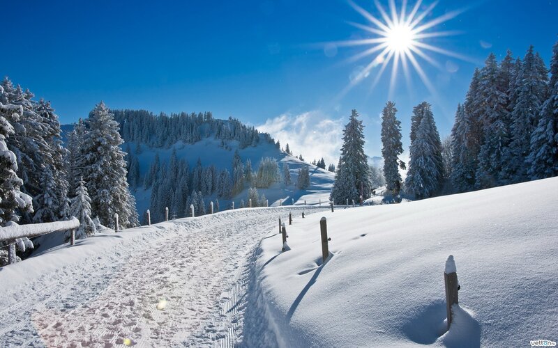 Snow-covered Path in Mountains — Blue, Serene