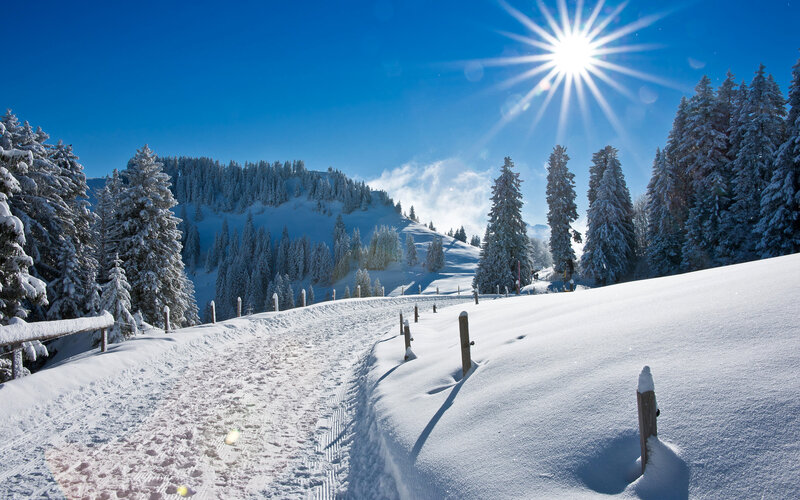 Snow-covered Path in Mountains