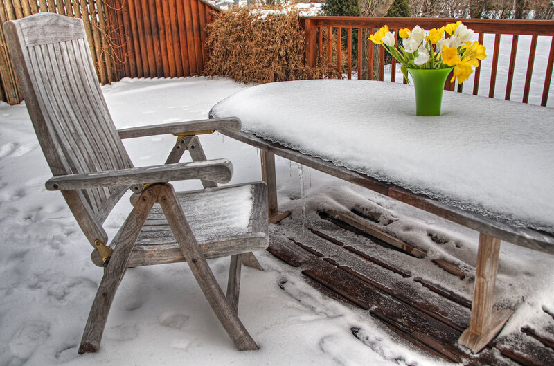 Snow-covered Patio Furniture — White
