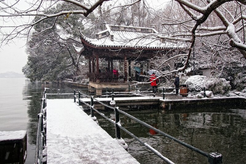 Snow-covered Pavilion — White, Serene