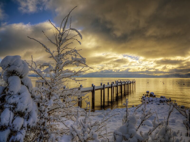 Snow-covered Pier — White, Dramatic