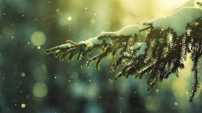 snow-covered pine branch