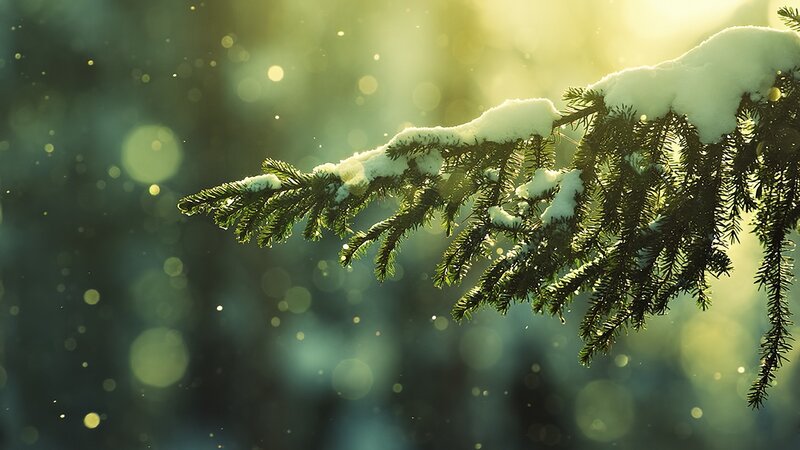Snow-covered Pine Branch — Winter