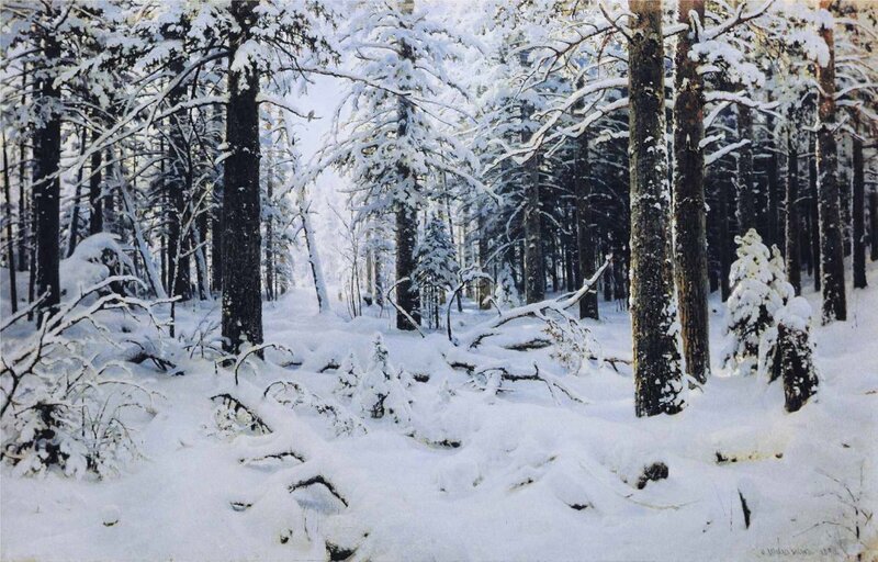 Snow-covered Pine Forest — White, Serene, Winter, Painting, Trees