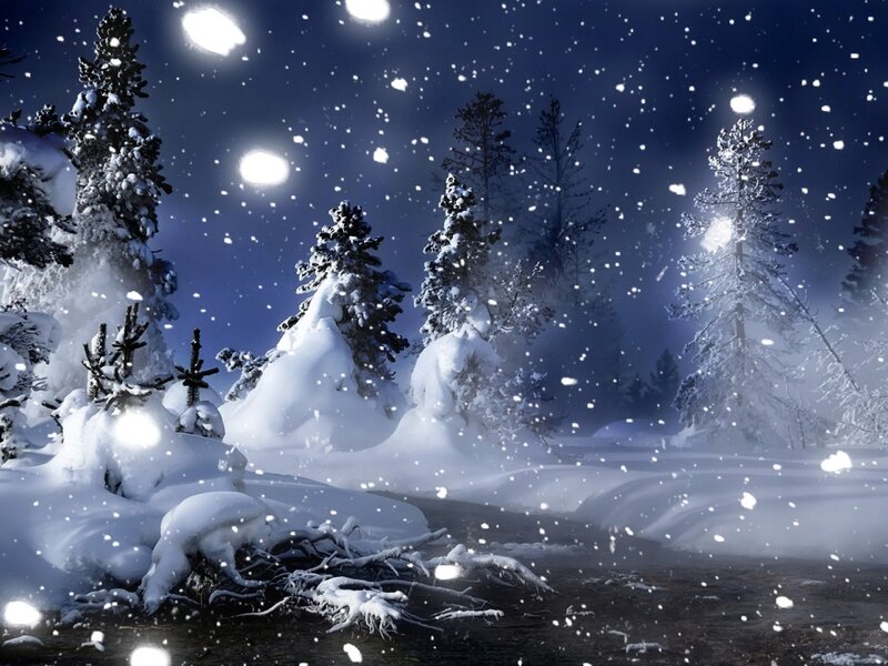 Snow-covered Pine Trees — Blue, Serene, Winter, Digital Art, Snow