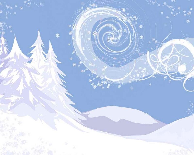 Snow-covered Pine Trees — Blue, Serene, Winter, Digital Art, Snowflakes