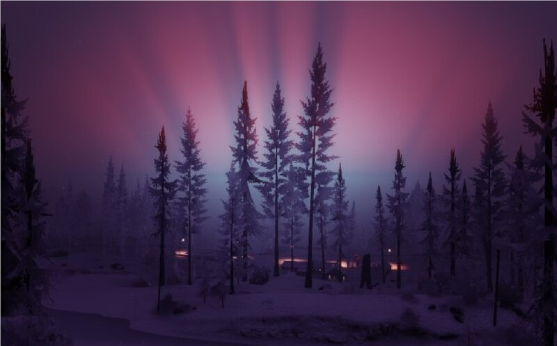 Snow-covered Pine Trees — Purple, Mysterious
