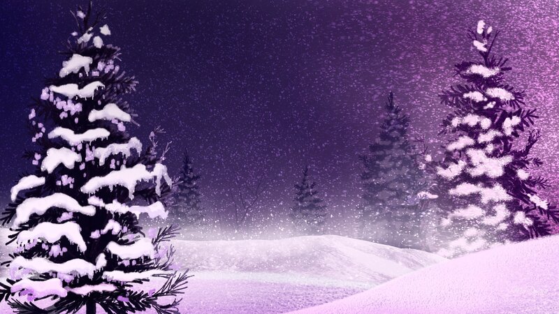Snow-covered Pine Trees — Purple, Serene, Winter
