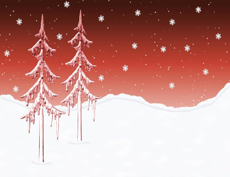 Snow-covered Pine Trees — Red, Calm