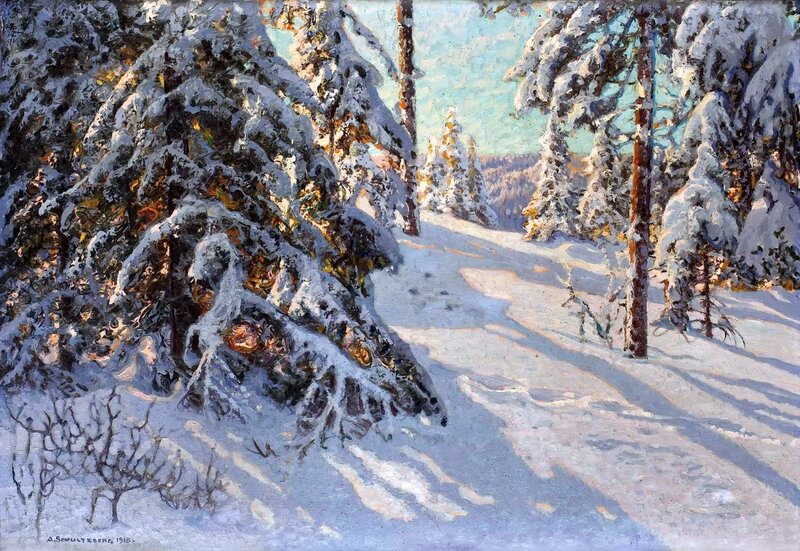 Snow-covered Pine Trees — White, Serene, Winter, Painting, Snow, Forest