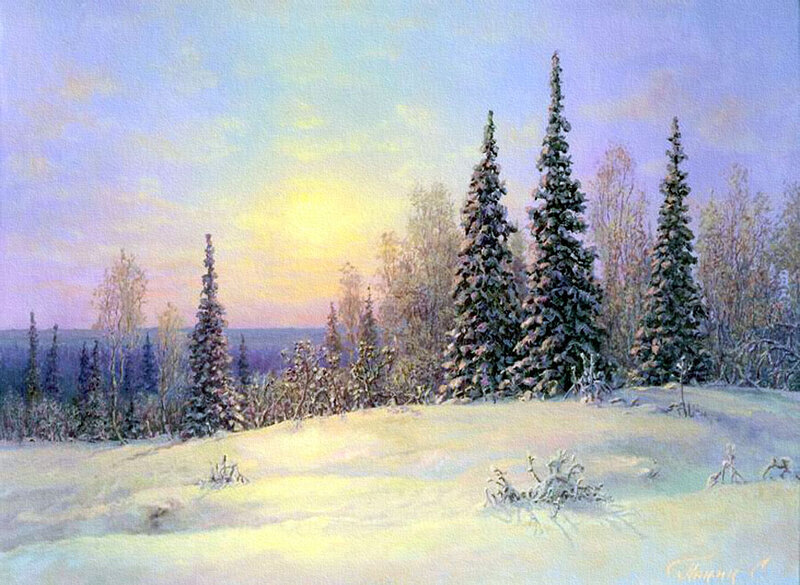Snow-covered Pine Trees — White, Serene, Winter, Painting, Snow