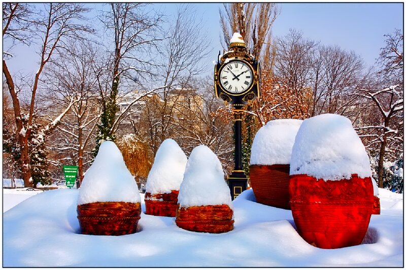 Snow-covered Planters