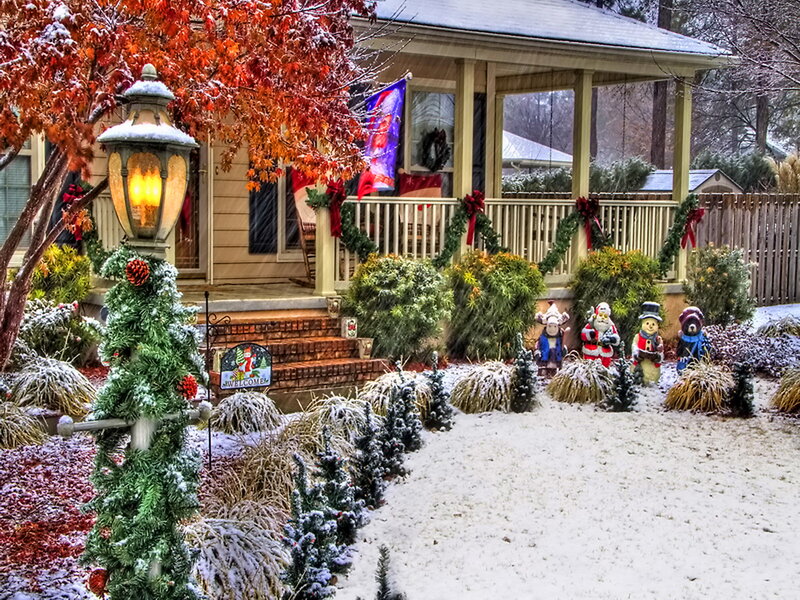 Snow-covered Porch — White, Festive