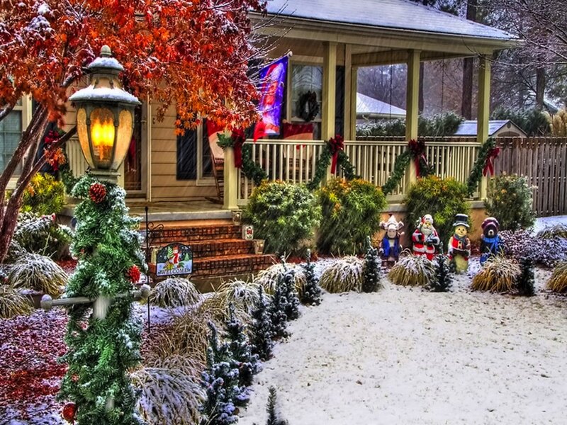 Snow-covered Porch — White, Festive, Winter