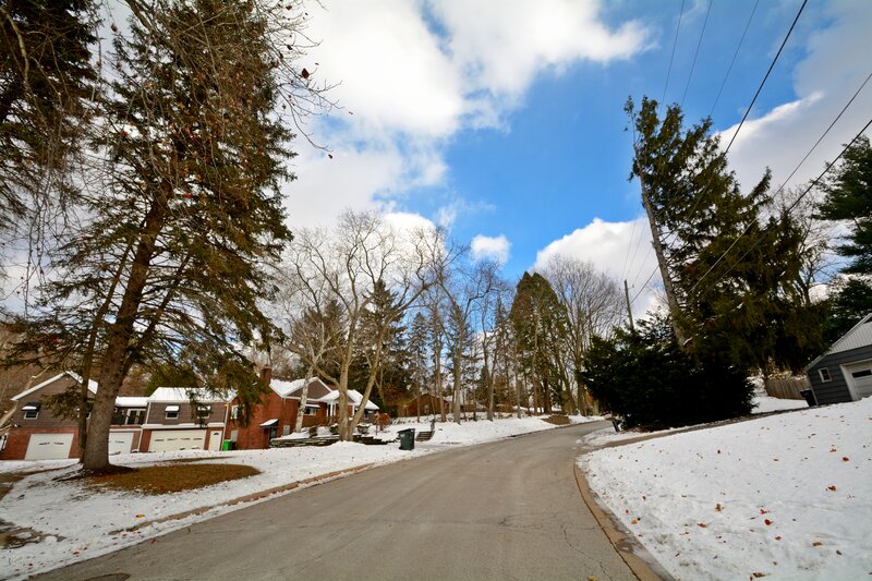 Snow-covered Residential Street — Blue
