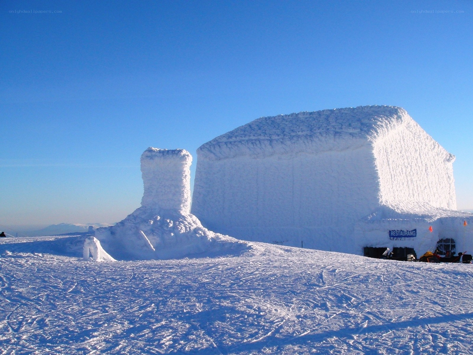 Snow-covered restaurant in winter
