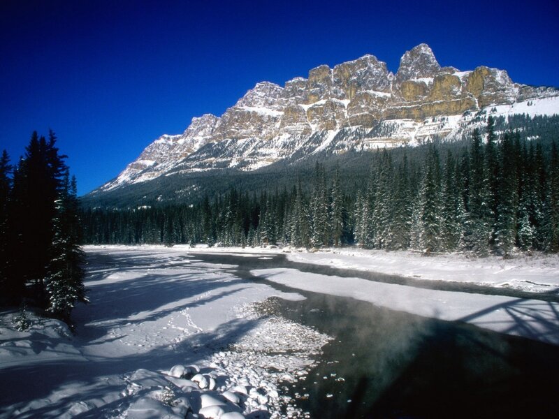 Snow-covered River and Mountain