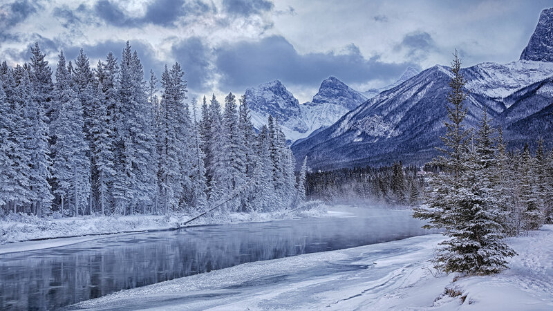 Snow-covered River and Mountains — Blue, Cold