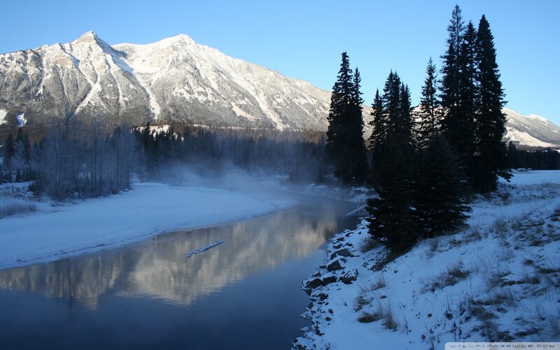 Snow-covered River and Mountains — Blue