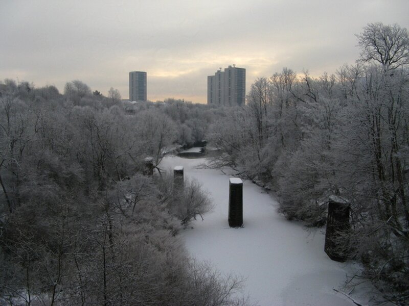 Snow-covered River and Trees — White