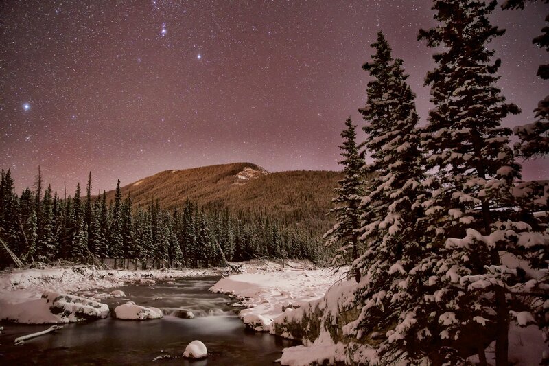 Snow-covered River at Night — Purple