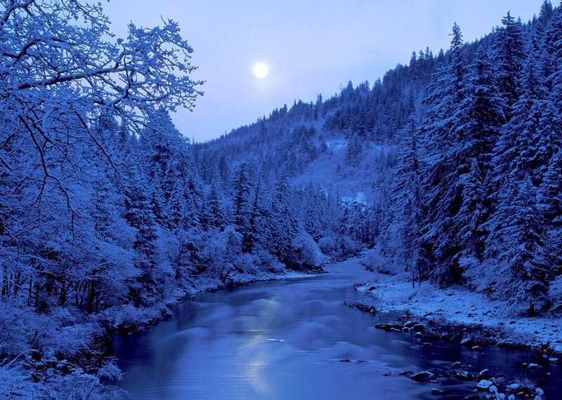 Snow-covered River at Night