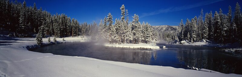 Snow-covered River Bend — Blue