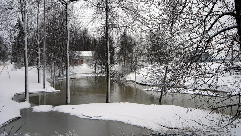 Snow-covered River Bend — White, Cold, Winter, Photograph