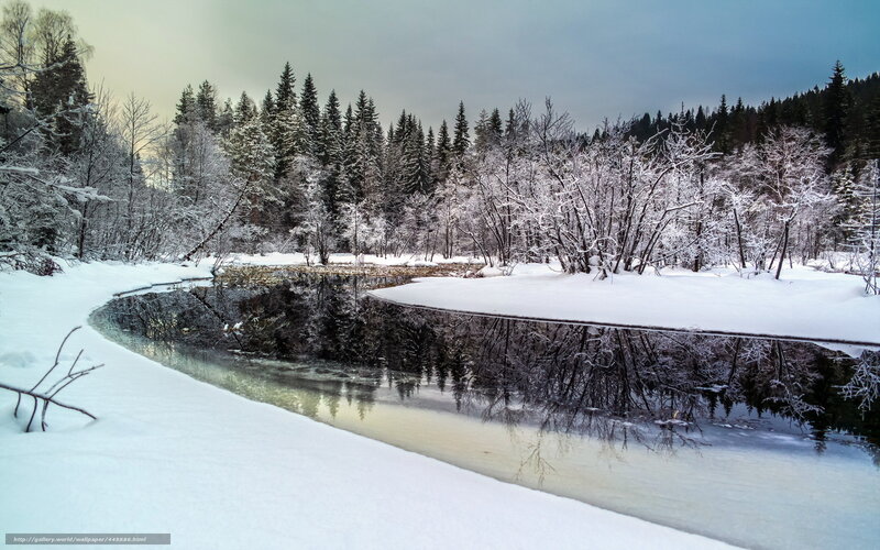 Snow-covered River Bend — White, Serene