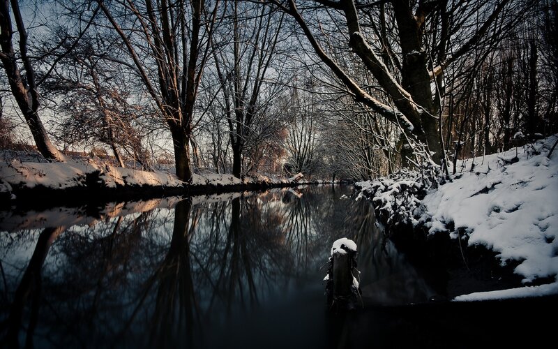 Snow-covered River — Black, Serene