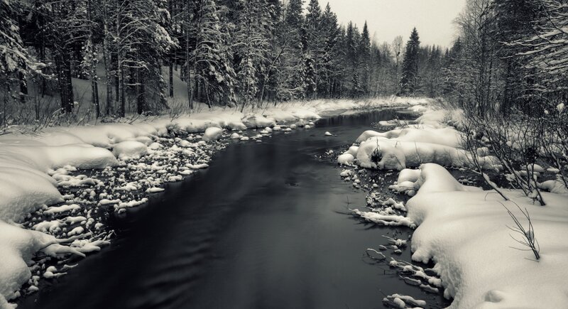 Snow-covered River — Black
