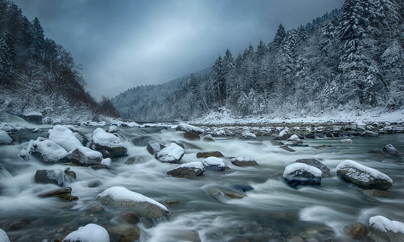 Snow-covered River — Blue, Cold, Winter, Photograph