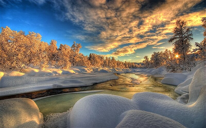 Snow-covered River — Blue, Dramatic