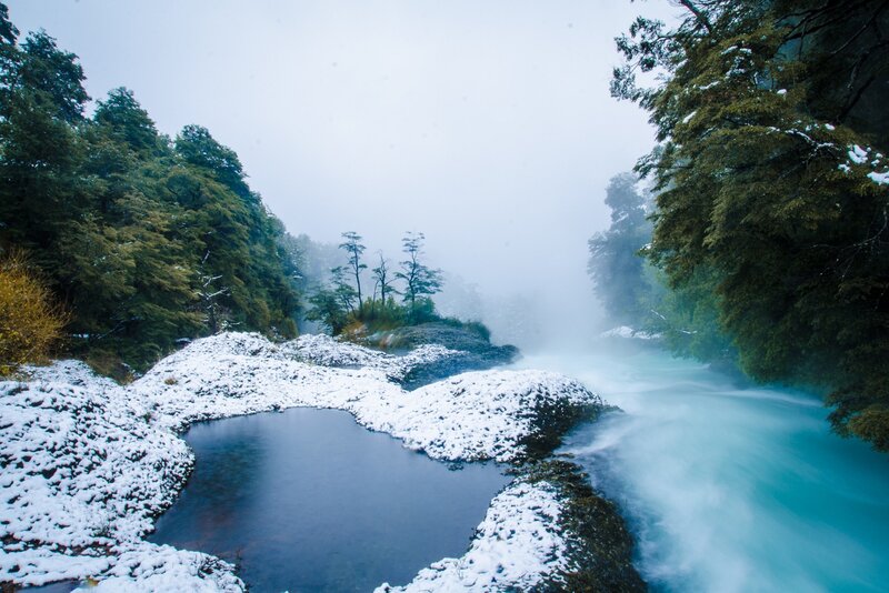 Snow-covered River — Blue, Misty